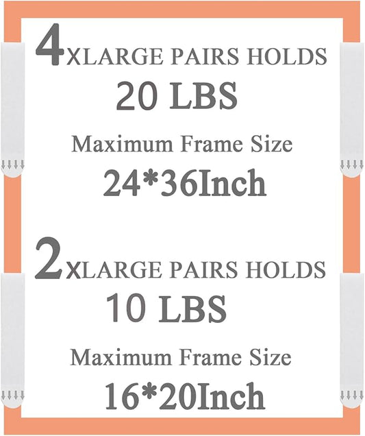 X-Large Picture Hanging Strips Heavy Duty, 16-Pairs(32 Strips) Sticky Picture Hangers for Walls No Damage Wall Picture Hangers Without Nails Refill Adhesive Poster Strips (X-Large-16 Pairs)