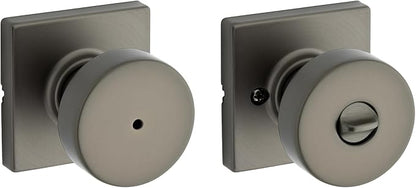 Kwikset Pismo Interior Square Privacy Door Knob with Lock, Door Handle for Bathroom and Bedroom, Gunmetal Keyless Turn Lock Doorknob