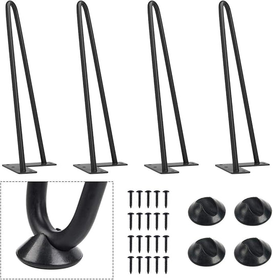 SMARTSTANDARD 12 Inch Heavy Duty Hairpin Furniture Legs, Metal Home DIY Projects for Nightstand, Coffee Table, Desk, etc with Rubber Floor Protectors Black 4PCS