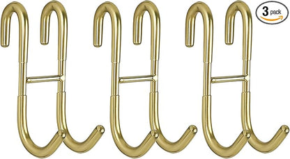 Simtive Shower Door Hooks (3-Pack), Towel Hooks for Bathroom Frameless Glass Door, Shower Squeegee Hooks, Gold