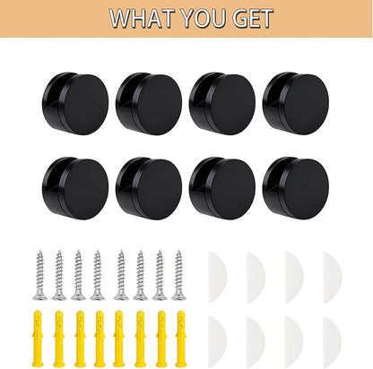 Aluminum Mirror Mounting Clips, Round Shape Wall-Mounted Mirrors Bracket, Glass Clips Clamps Holder, Dresser Mirror Fixed Fitting for 5-11mm Thick Mirror 8 Pieces (Black)