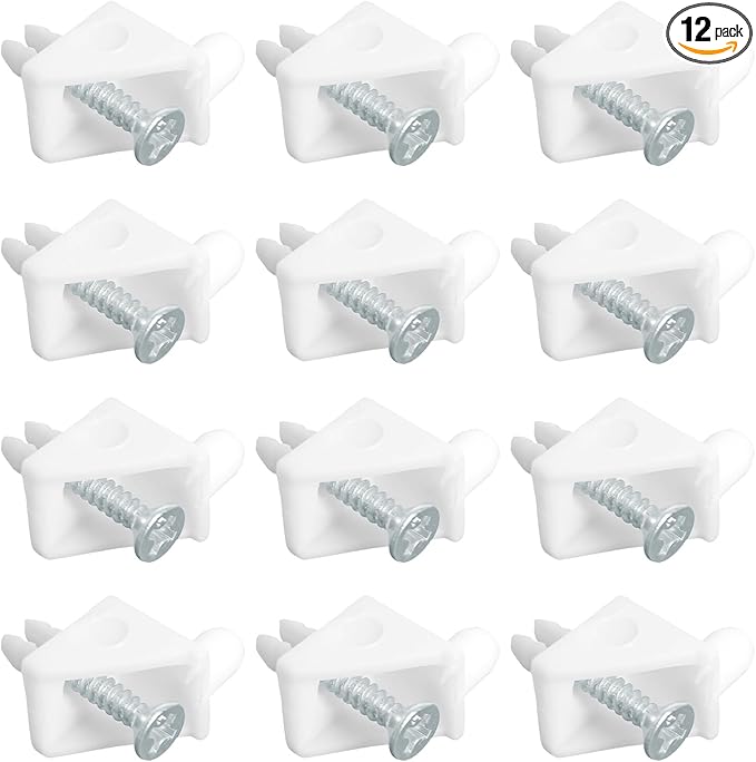 SuperDi White Shelf Support Pins Brackets with Self-Tapping Screws, 90° Angle Brace Wedge Compatible with IKEA Part 101558 (Pax, KOMPLEMENT)（12 PCS）