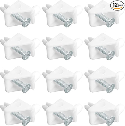SuperDi White Shelf Support Pins Brackets with Self-Tapping Screws, 90° Angle Brace Wedge Compatible with IKEA Part 101558 (Pax, KOMPLEMENT)（12 PCS）