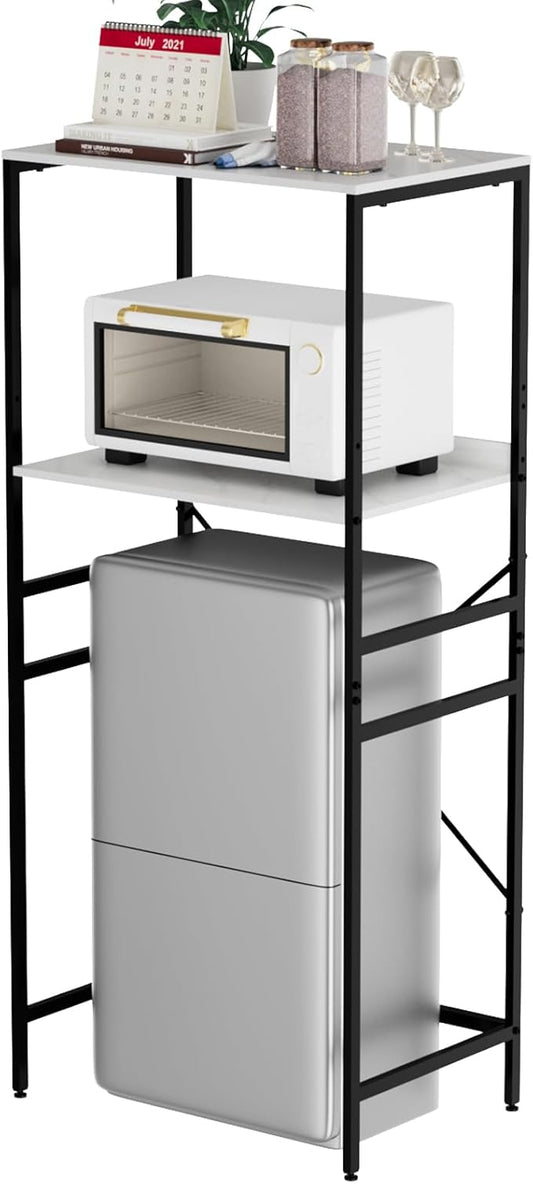 Mini Fridge Shelf Mini Fridge and Microwave Stand Over Mini Fridge Storage Rack Height Adjustable Microwave and Fridge Stand Suitable for Dorm, Kitchens, Offices,Marble-Look