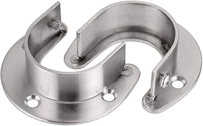 OwnMy 4 Packs Closet Rod End Supports Brackets 1-1/2" Diameter, U Shaped Stainless Steel Closet Pole Sockets Flange Rod Holder for Closet Wardrobe Shower Curtain (Silver Tone)