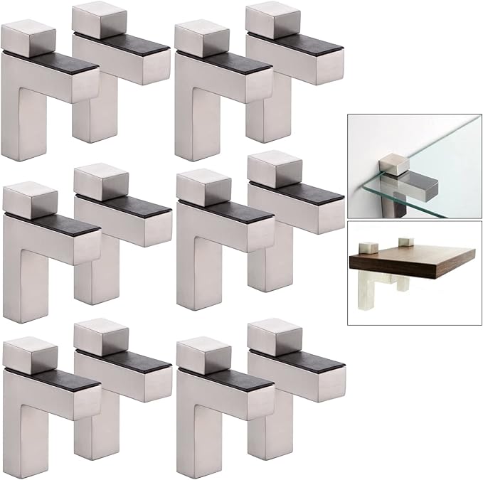 Solid Metal Adjustable Wood/Glass Shelf Bracket Wall Mount, Brushed Nickel, 12pcs