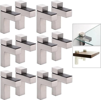 Solid Metal Adjustable Wood/Glass Shelf Bracket Wall Mount, Brushed Nickel, 12pcs