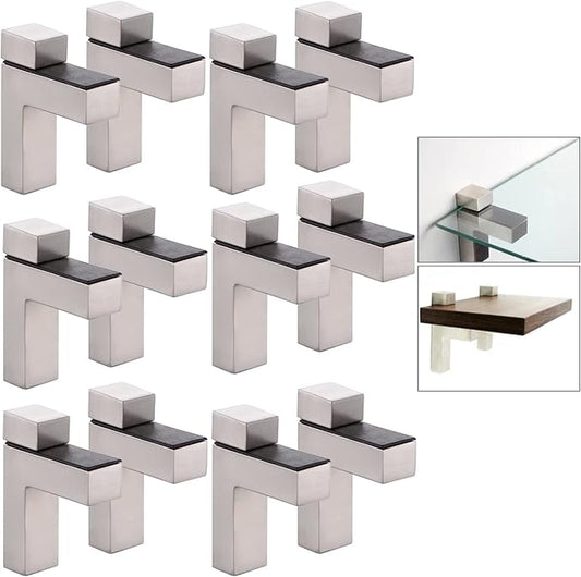 Solid Metal Adjustable Wood/Glass Shelf Bracket Wall Mount, Brushed Nickel, 12pcs