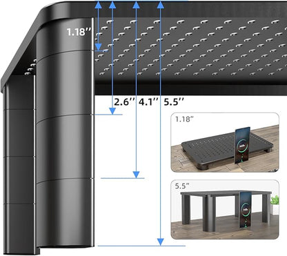Pholiten Monitor Stand with Storage Drawer | Desk Organizer Riser for Computer Screens, Laptops | Office & Home Workspace Solution, 44lbs Capacity Weight，Black