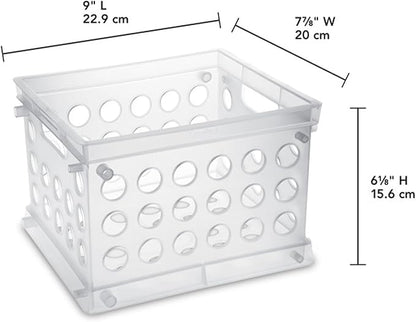 Sterilite Mini Crate, Stackable Plastic Storage Bin with Handles, Organize Home, Garage, Office, School, Dorm Room, Clear, 24-Pack