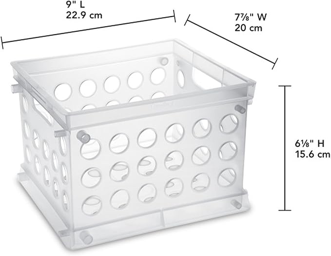 Sterilite Mini Crate, Stackable Plastic Storage Bin with Handles, Organize Home, Garage, Office, School, Dorm Room, Clear, 36-Pack