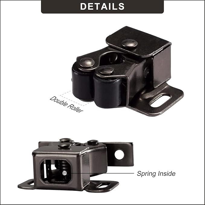 2 PCS Cabinet Latch Double Roller Catch Hardware for Cupboard Closet Cabinet Door Latches and Catches, Black Nickel