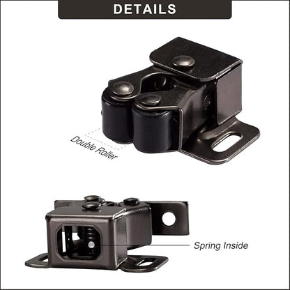2 PCS Cabinet Latch Double Roller Catch Hardware for Cupboard Closet Cabinet Door Latches and Catches, Black Nickel