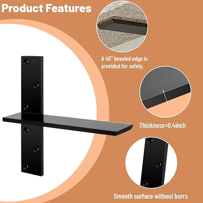 2-Pack Floating Shower Bench Brackets - 12" L x 2.5" W Heavy-Duty Hidden Countertop Wall Support Brackets, 3/8" Thick, Ideal for Floating Vanity, Cabinets, Granite,Dishwashers, Bin,and Bench Seats