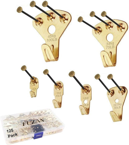 125 Pcs Heavy Duty Picture Hanging Kit With Nails for Wooden/Drywall - Professional Hangers for Canvas, Office Pictures, Clock, House Decoration - Holds 10-100 lbs