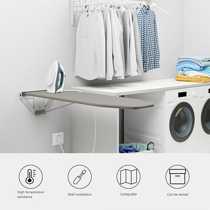 39"x12" Wall-Mounted Ironing Board Foldable Clothes Ironing Table Pull-Out Stow Away Ironing Board Retractable Small Ironing Board Ironing Storage Station Door Hanging Laundry for Home Apartment