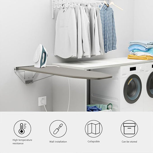 39"x12" Wall-Mounted Ironing Board Foldable Clothes Ironing Table Pull-Out Stow Away Ironing Board Retractable Small Ironing Board Ironing Storage Station Door Hanging Laundry for Home Apartment