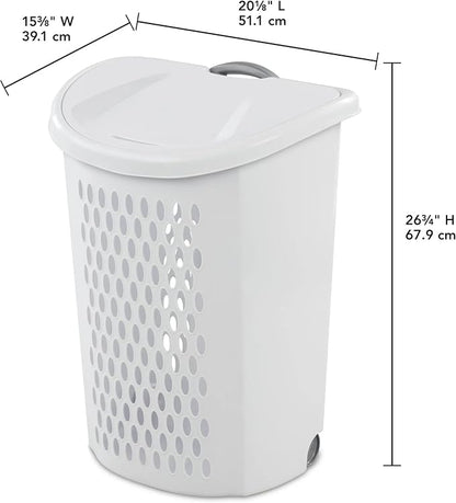 White Wheeled Plastic Laundry Hamper – Adult-Sized Rolling Basket With Handles For Home & Dorms