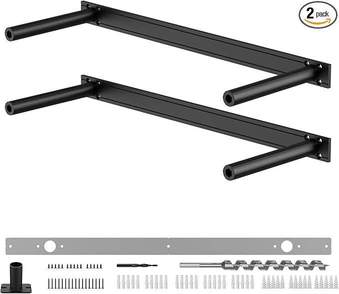 Floating Shelf Brackets Heavy Duty (No Router) – 200lbs Blind Support Hardware with Drillable Backplate – Fits 1.2"–4" Wood – Aluminum Rod Mounting Bracket Kit (18X6X1.2-Starter Jig)
