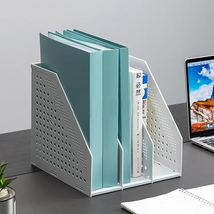 SAYEEC Desktop File Magazine Folder Holder 3 Section Plastic Hollow Documents Foldable Organizer Files Cabinet Shelf Frames Dividers Rack Display and Storage