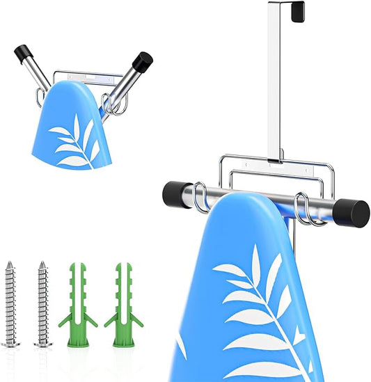 Ironing Board Holder Wall Mount/Over The Door Ironing Board Hanger, Laundry Rooms Metal Iron Board Holder Wall Mount for Y or T Leg (Silver)