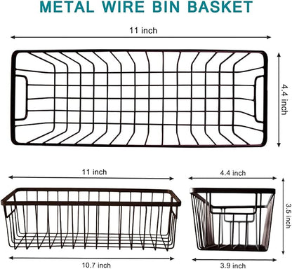 Farmhouse Metal Wire Bin Basket with Handle - Small, 4 Pack - Rustic Home Storage Organizer for Cabinets,Pantry,Closets,Cupboards, Shelves,Countertops,Bathroom Vanity,Kitchen,Bedroom (Bronze)