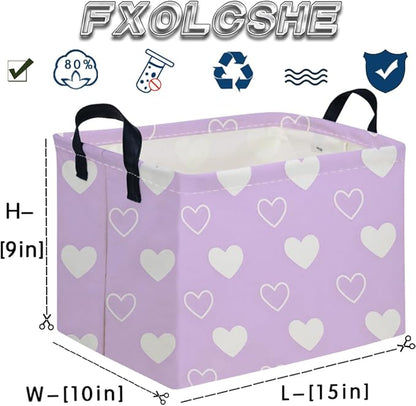 Rectangular Purple heart,Valentine's Day Gift Basket,nursery basket,Girls gift baskets,kids toy storage Bin, Love Heart Room Decor for Home,Shelf Baskets(Purple heart)