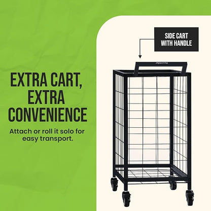 SpaceWise Sports Equipment Organizer – Garage Ball Storage Rack with Hooks, Baskets, Wheels & Detachable Portable Side Cart, Golf Organizer, Gym Equipment & Toy Storage Solution, Charcoal Finish