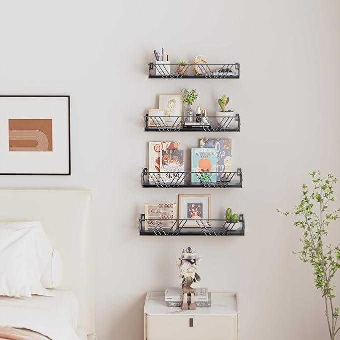 Floating Shelves for Wall Set of 4, Different Sizes Mounted Wood Floating Shelf, Wall Shelves for Living Room,Bedroom, Bathroom, Kitchen, Farmhouse Decor, Office