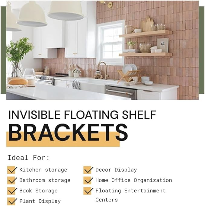 Floating Shelf Bracket - 18” Hidden Shelf Brackets, 150 LB Weight Capacity, Supports Wall Mounted Floating Shelves of Any Length, 3/4 Inch Industrial Solid Steel Support Rods Walnut Wood Works