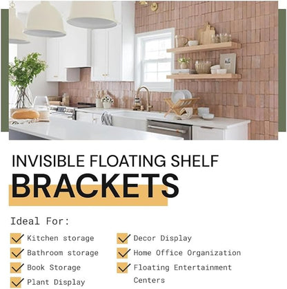 Floating Shelf Bracket - 12” Hidden Shelf Brackets, 150 LB Weight Capacity, Supports Wall Mounted Floating Shelves of Any Length, 3/4 Inch Industrial Solid Steel Support Rods Walnut Wood Works