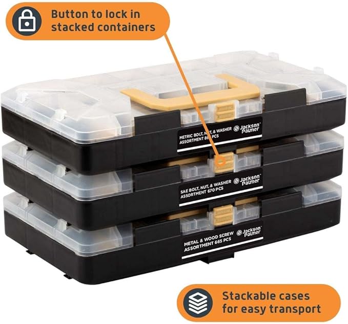 Jackson Palmer 2251 Piece Hardware Assortment Kit with Screws, Nuts, Bolts & Washers (3 Trays)…