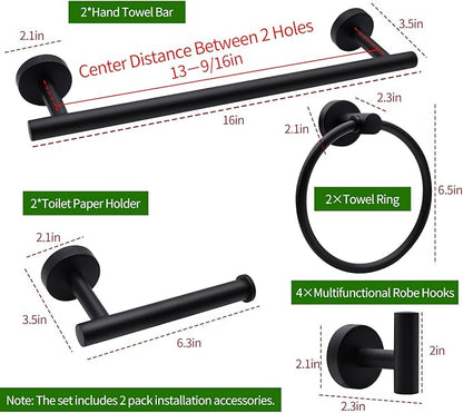 10pcs Bathroom Hardware Set, Including 16" Hand Towel Bars, Toilet Paper Holders, Towel Rings, Robe Towel Hooks