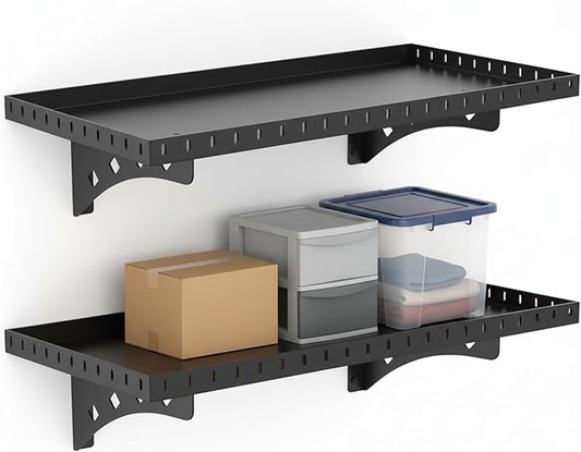 2 Pack Garage Wall Shelf, 1X2 Ft Heavy Duty Shelving, for Garage, Power Tools, Toolbox, Storage Shelves with for Workshop Office, Holds Up to 100 Lbs (Black)