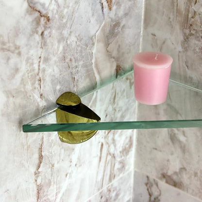 Dulles Glass Floating Shelf Brackets, Adjustable Clamps Heavy Duty, Polished Brass, for Glass, Wood, Acrylic Wall Mounted Shelf Support. 2 Pack.