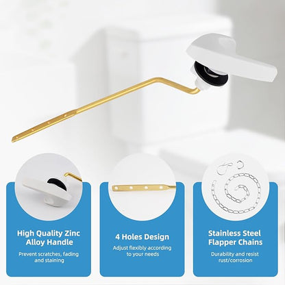 iFealClear Universal Toilet Handle Replacement Kit, Side/Angle Mount Toilet Flush Handle Compatible with Kohler K-GP30324-CP/TOTO/American Standard, Stainless Steel Flapper Chain, White