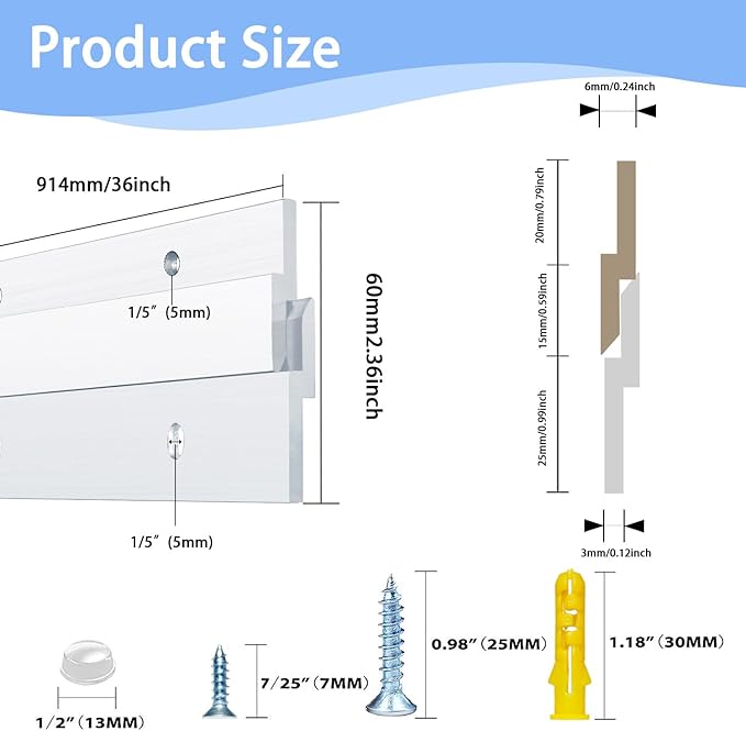 36 Inch French Cleat Hanger, Aluminum French Cleat, Mirror Hanging Hardware, French Cleat Heavy Duty for Panel, Whiteboard, Cabinet, Shelf, Headboard, Art (1 Pair, Support 240lbs)