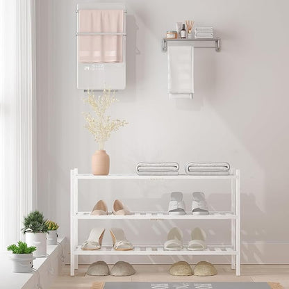 RONGJlA 2 Tier Bamboo Shoe Rack for Closet Free Standing Wood Shoe Shelf Storage Organizer for Entryway Small Space Stackable,White