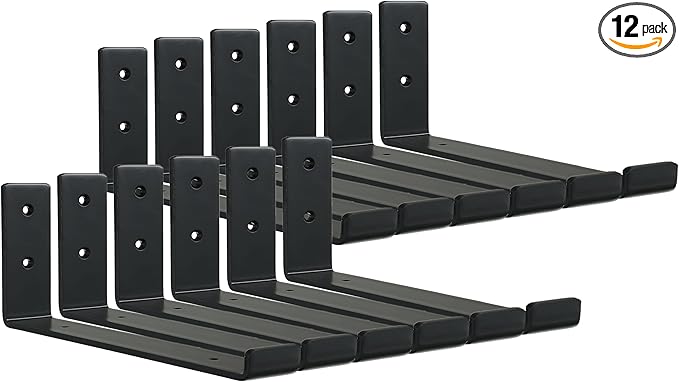 HEART ART Black Shelf Bracket 6 inch, Shelf Bracket 12 Pack,J Metal Heavy Duty Shelf Support Brackets，6.3" L×4.8" H×1.2" W