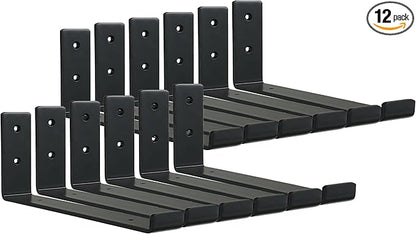 HEART ART Black Shelf Bracket 6 inch, Shelf Bracket 12 Pack,J Metal Heavy Duty Shelf Support Brackets，6.3" L×4.8" H×1.2" W