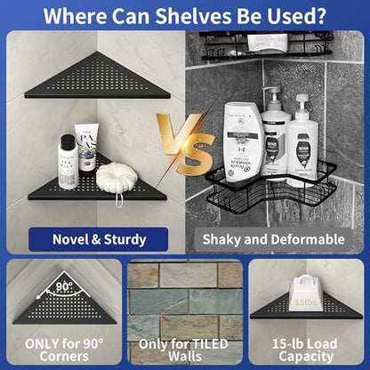 Corner Shower Shelf, 10" Matte Black 304 Stainless Steel Grout in Shelf Rack for for Tiled Wall, Recessed Bathroom Shelf