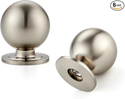 6 Pack Brushed Nickel Cabinet Knobs, Round Dresser Knobs, Ball Kitchen Cabinet Hardware, 0.95" Diameter