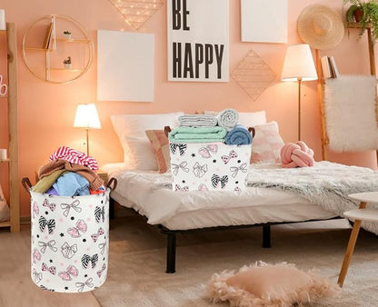 Essme Rectangular Pink Girls Basket ,Kids Storage Box, Mother's Day Basket,Girl Storage Baskets Organizer with Handles for Girls Room Decor,Gift Bins.(Bowknot )