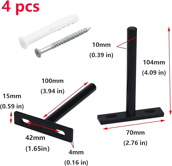 Antrader Set of 4 Floating Shelf Brackets, 4-Inch(Deep) Concealed Blind Shelf Support for Raw Wood Shelves, Matte Black, Screws and Anchors Included