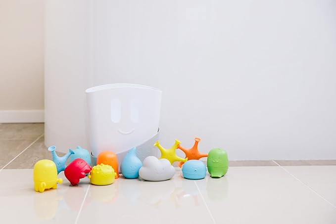 Ubbi Baby Bath Time Essential Gift Set, Stand Up Draining Bath Toy Bin, Dishwasher Safe, White