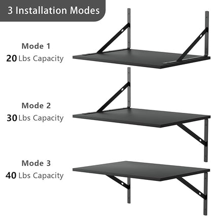 Deep Floating Wall Shelves - 4 Sets of 12 Inch Wide Black Wood Shelves for Bathroom, Bedroom, Kitchen, Living Room