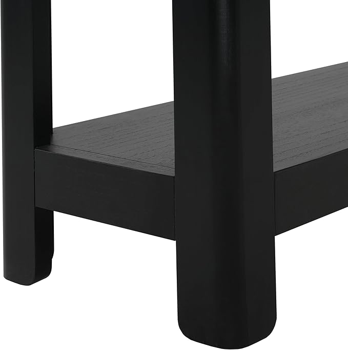 59-Inch Long Console Table, Modern Farmhouse 2-Tier Console Table, Elegant Minimalist Design with Premium Wood Veneer and Rounded Corners for Entrance, Hallway, Living Room (Black-880)
