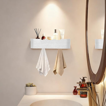 Wall Coat Rack Floating Shelves Modern Coat Rack Wall Mount with Storage Entryway Shelf Wooden Hanger 20 Inch 4 Hidden Metal Hooks for Living Room Bedroom (Wavy White, 4 Hooks)