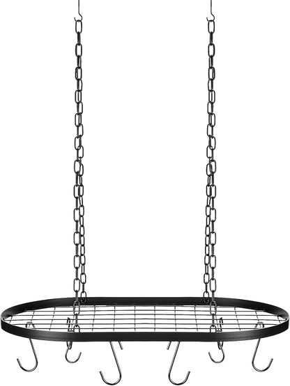 Patelai 20 Inch Pots and Pans Organizer Hanging Rack Pot and Pan Organizer with 20 S Hooks for Home, Restaurant, Kitchen Cookware, Utensils, Books, Household(Black)