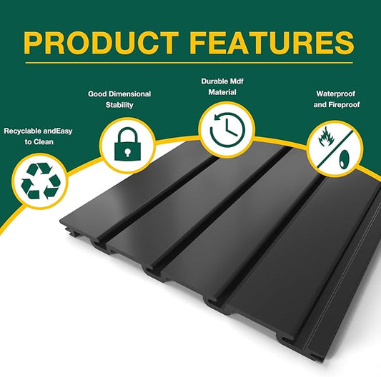 Yuzzy Slat Wall Paneling 4 x 8ft, Garage Slatwall Panel Wall Storage Systems, Heavy Duty PVC Garage Wall Organization (Black)